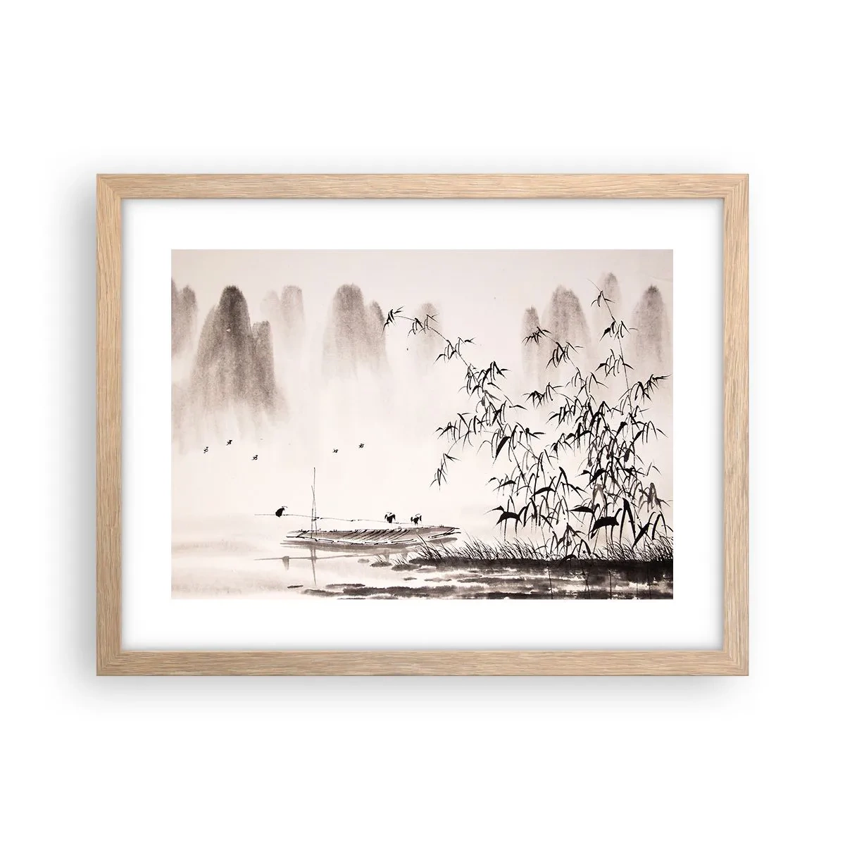 Poster în ramă de stejar deschis - Liniștea câmpurilor de orez - 40x30 cm