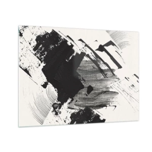 Tablou pe sticlă - Abstracție expresivă în alb și negru cu tușe dinamice. - 70x50cm - Abstracție - expresie de negru - Decorațiune modernă pentru perete pentru living și dormitor ARTTOR