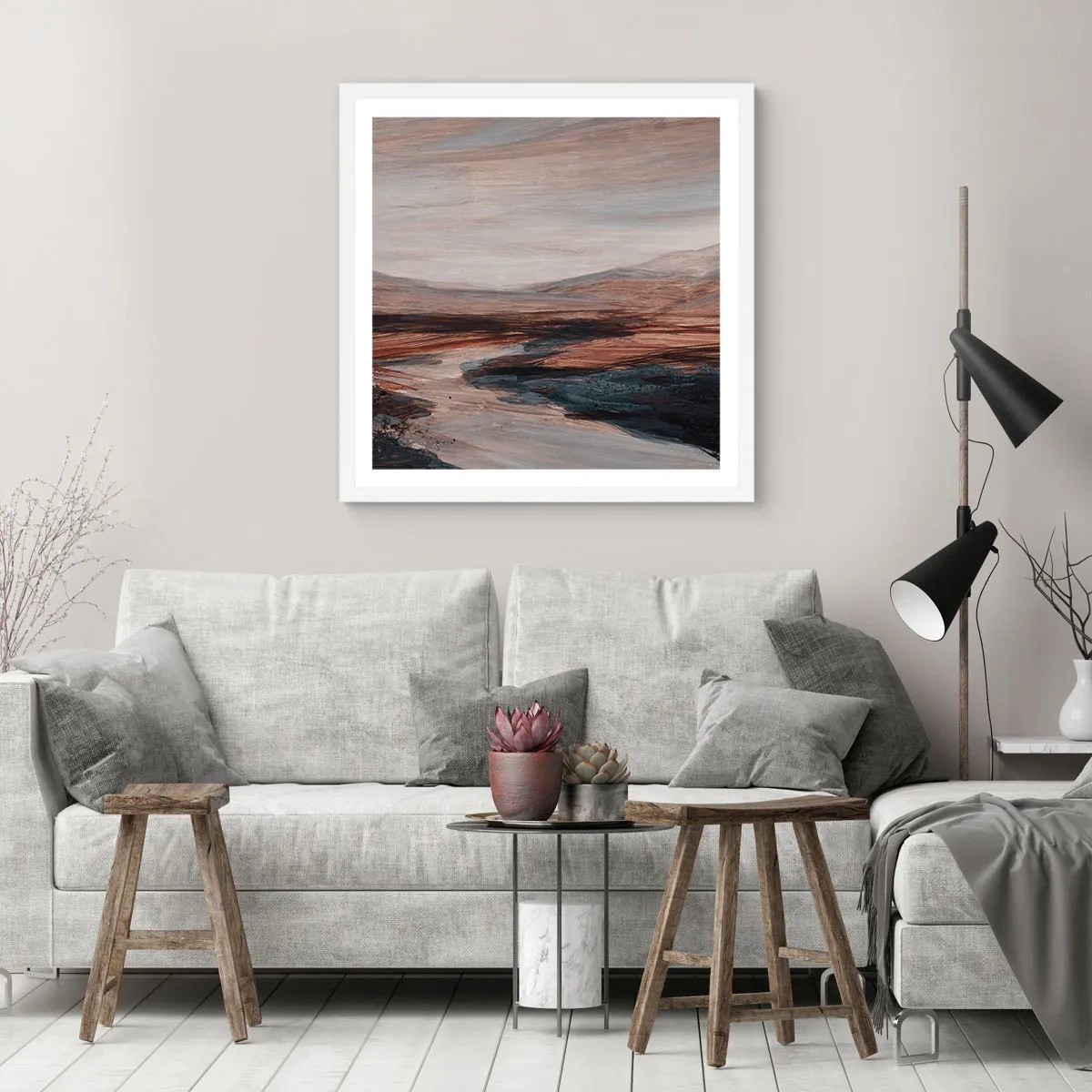 Poster în ramă albă -  Valea liniștită - 30x30 cm