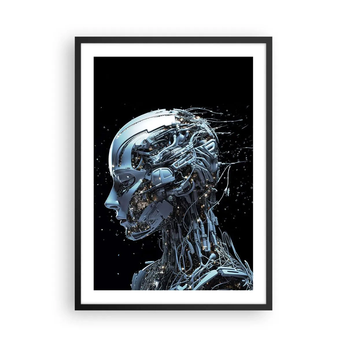 Poster în ramă neagră - Figură cibernetică în stil futurist - 50x70cm - Tehnologia este o femeie - Decorațiune modernă pentru perete pentru living și dormitor ARTTOR