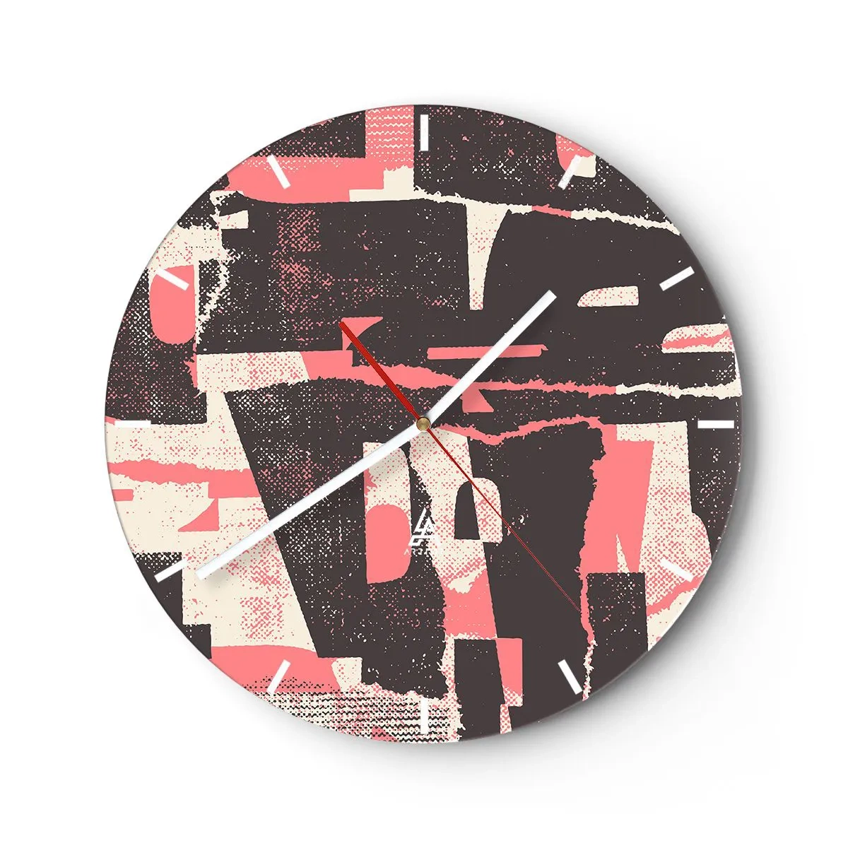 Ceas de perete - Ceas pe sticlă - Abstracție geometrică în roz, crem și maro - 30x30cm - Toată această agitație - Decorațiune modernă pentru perete pentru living, bucătărie și dormitor ARTTOR