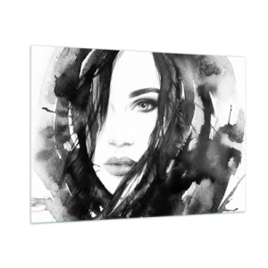 Tablou pe sticlă - Studiu unei dame în alb și negru - 100x70 cm