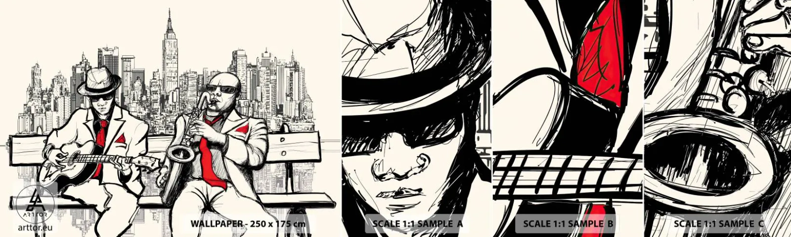 Mostră de Tapet Standard Eco - Improvizație la New York - Muzică, Jazz, New York - 100x30 cm