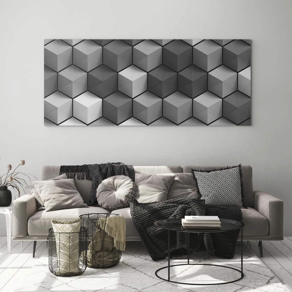 Tablou pe sticlă - Puzzle cubist - 160x50 cm