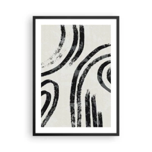 Poster în ramă neagră - Linii negre abstracte pe un fundal deschis - 50x70cm - Pe jumătate oprit - Decorațiune modernă pentru perete pentru living și dormitor ARTTOR