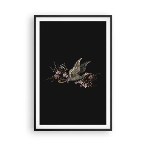 Poster în ramă neagră - Pasăre exotică brodată - 61x91 cm