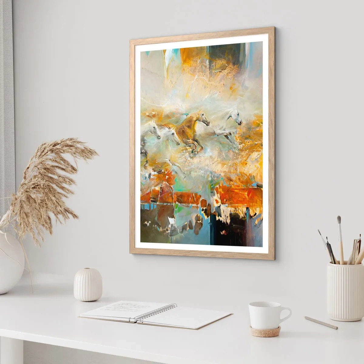 Poster în ramă de stejar deschis - Galopând prin lumină - 30x40 cm