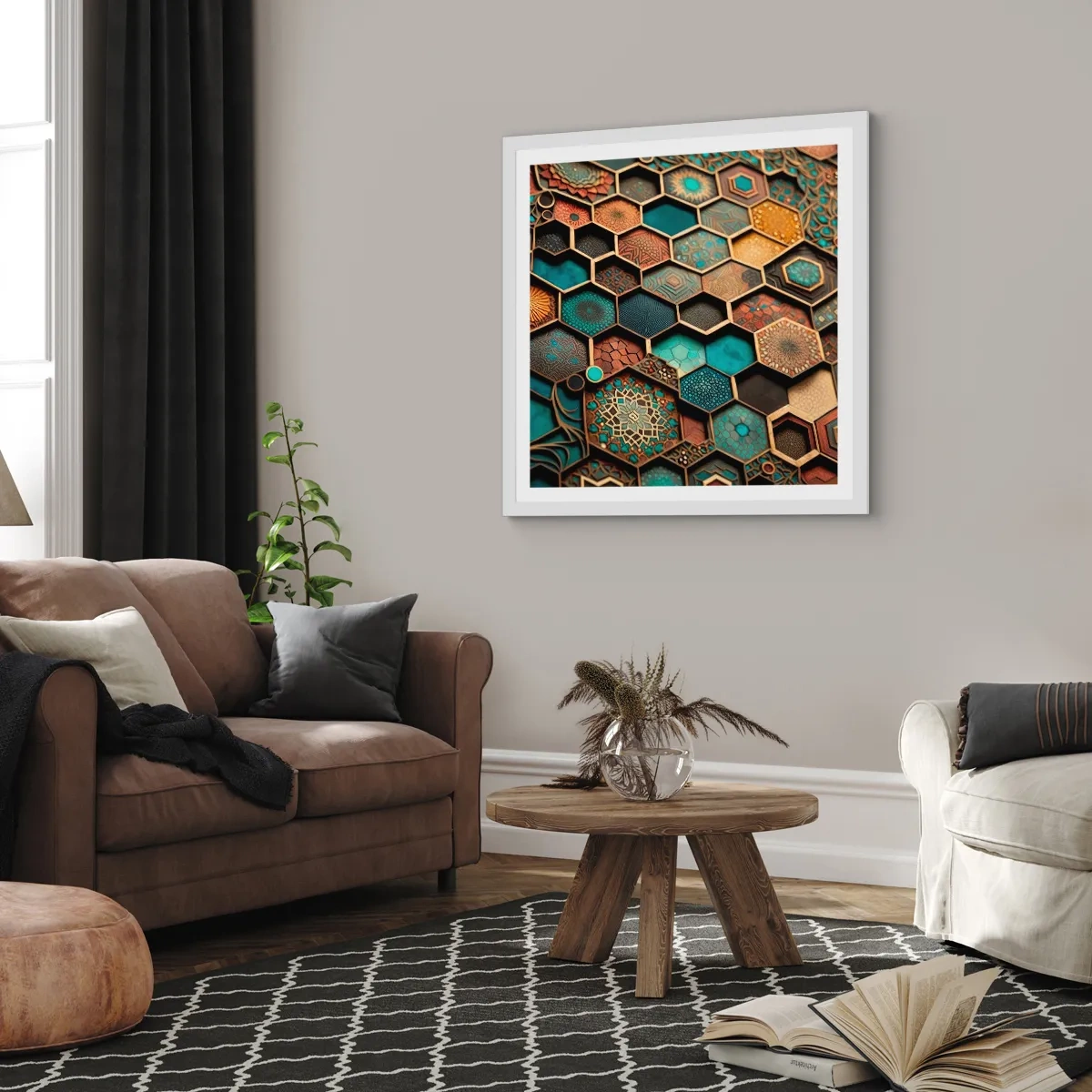 Poster în ramă albă - Ornamente arabe - o variație - 50x50 cm