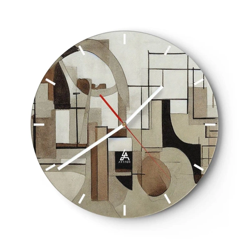 Ceas de perete - Ceas pe sticlă - Un aranjament abstract de forme care amintește de arhitectură - 30x30cm - Peisaj urban 2.0 - Decorațiune modernă pentru perete pentru living, bucătărie și dormitor ARTTOR