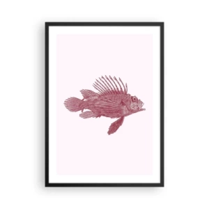 Poster în ramă neagră - Desen de pește în stil vintage pe un fundal deschis - 50x70cm - Un locuitor al apelor exotice - Decorațiune modernă pentru perete pentru living și dormitor ARTTOR