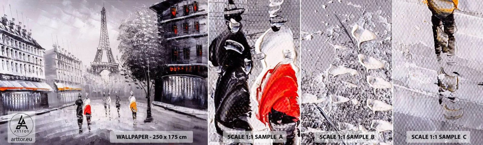 Mostră tapet autocolant Deluxe Sticker - O plimbare pariziană - Oraș, Paris, turnul Eiffel - 100x30 cm