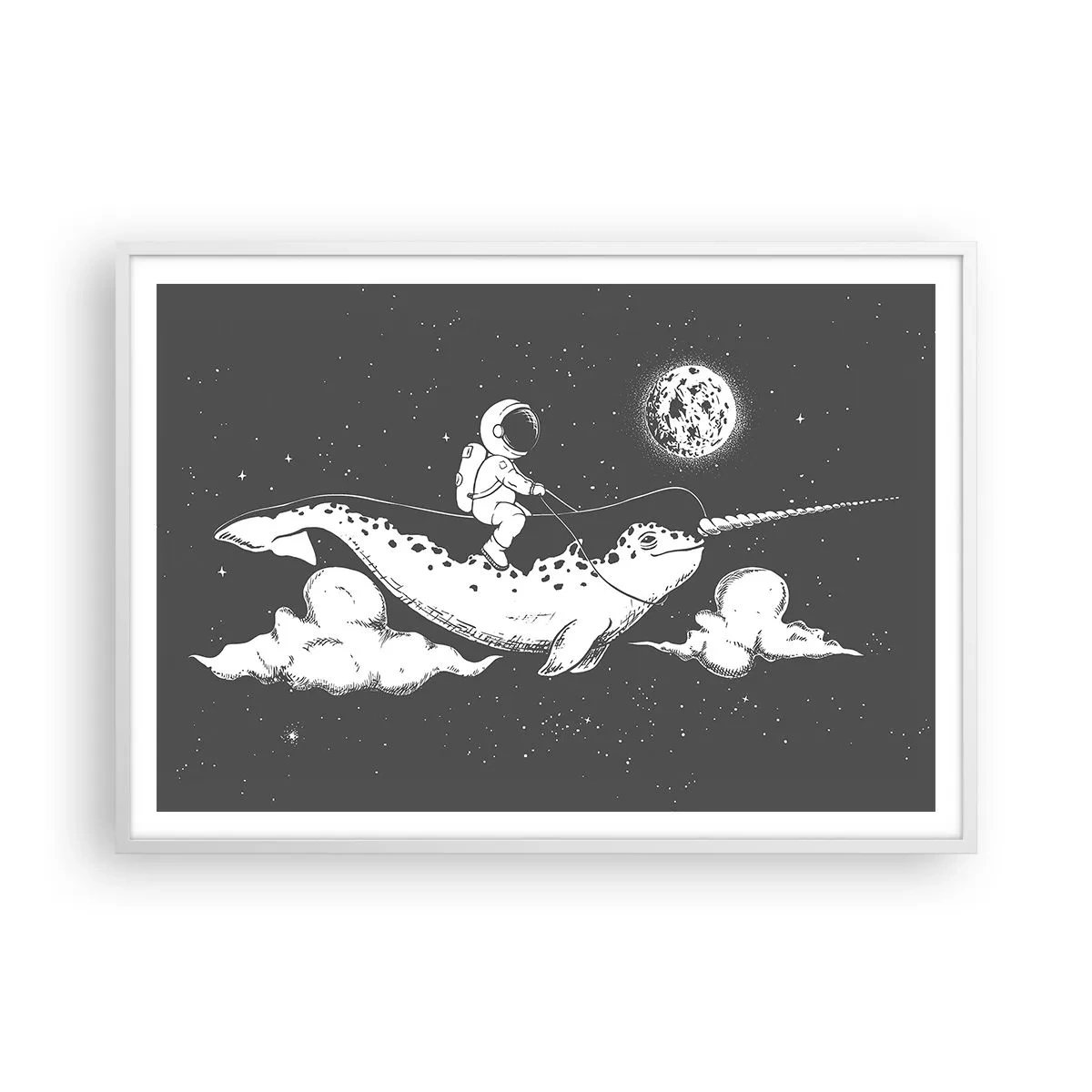 Poster în ramă albă - Cavalerul Spațial - 100x70 cm