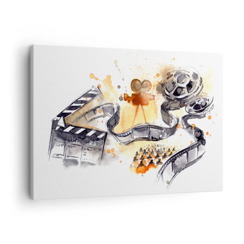 Tablou pe pânză Canvas - Simbolismul cinematografiei cu o bandă de film într-o acuarelă artistică - 70x50cm - În țara viselor - Decorațiune modernă pentru perete pentru living și dormitor ARTTOR