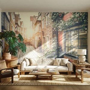 Tapet Standard Eco - O stradă istorică în strălucirea soarelui care apune - 100x70cm - Străduță în splendoare roz - Decorațiune modernă pentru perete pentru living și dormitor ARTTOR