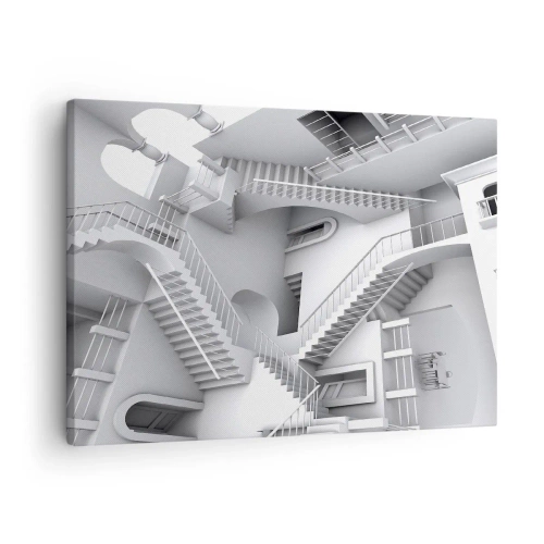 Tablou pe pânză Canvas - O compoziție abstractă de scări într-un aranjament spațial suprarealist - 70x50cm - Paradoxurile spațiului - Decorațiune modernă pentru perete pentru living și dormitor ARTTOR