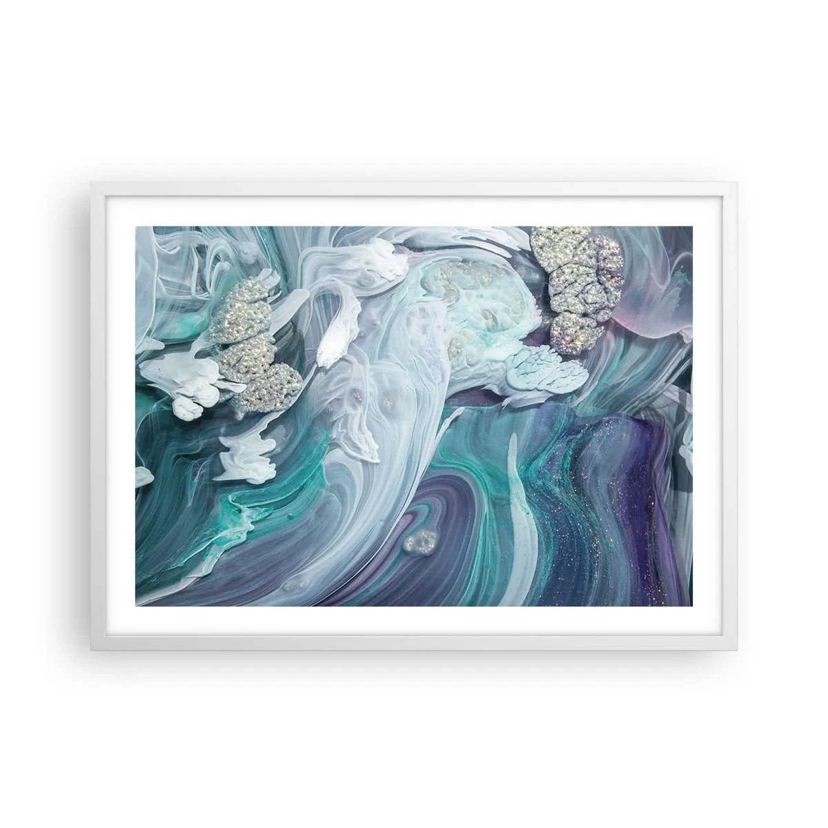 Poster în ramă albă - Râuri de albastru - 70x50 cm