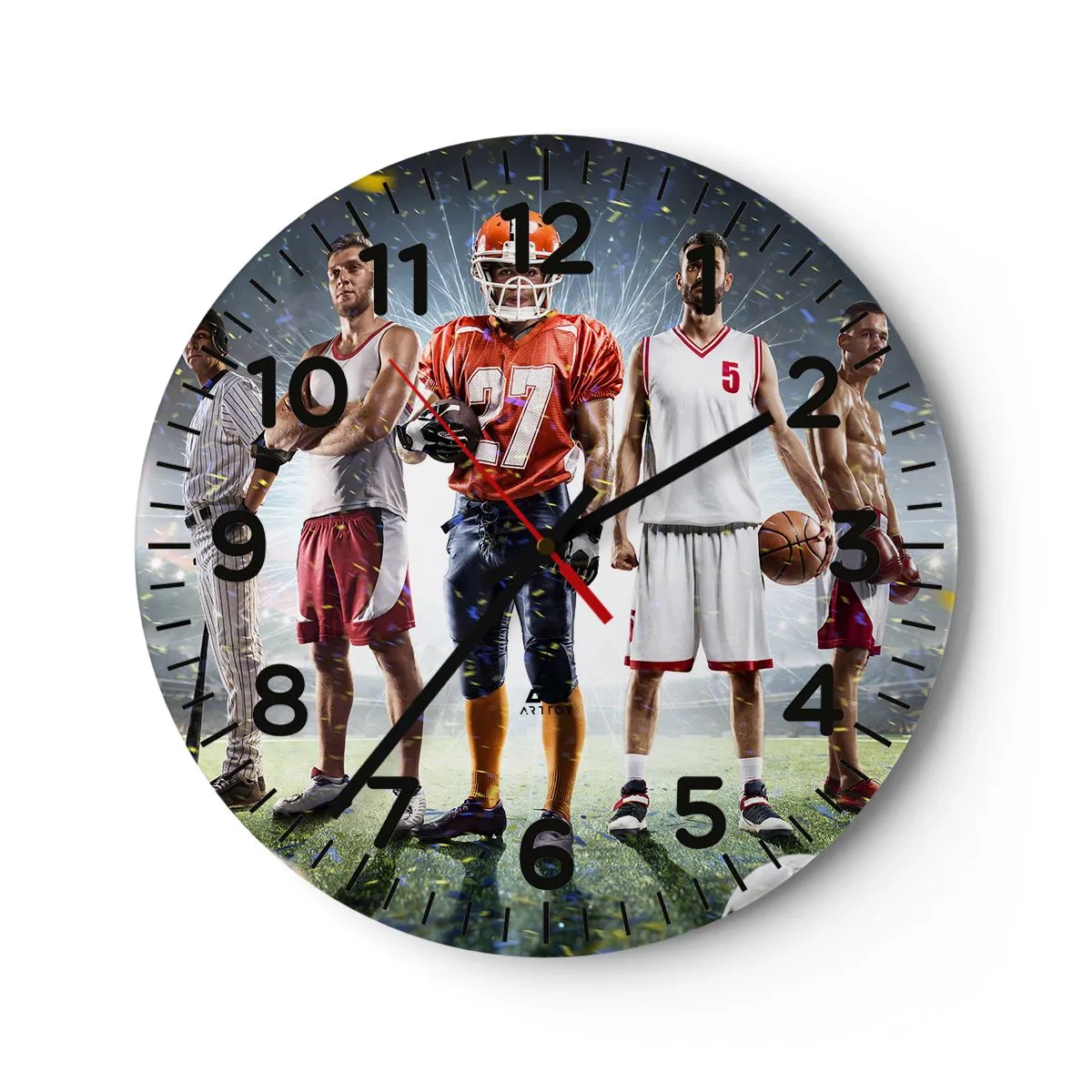 Ceas de perete - Ceas pe sticlă - Gladiatori ai terenului de joc - 30x30 cm