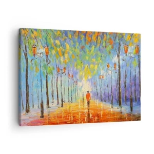 Tablou pe pânză Canvas - O plimbare pitorească printre felinare într-o noapte ploioasă - 70x50cm - Cântecul de noapte al ploii - Decorațiune modernă pentru perete pentru living și dormitor ARTTOR