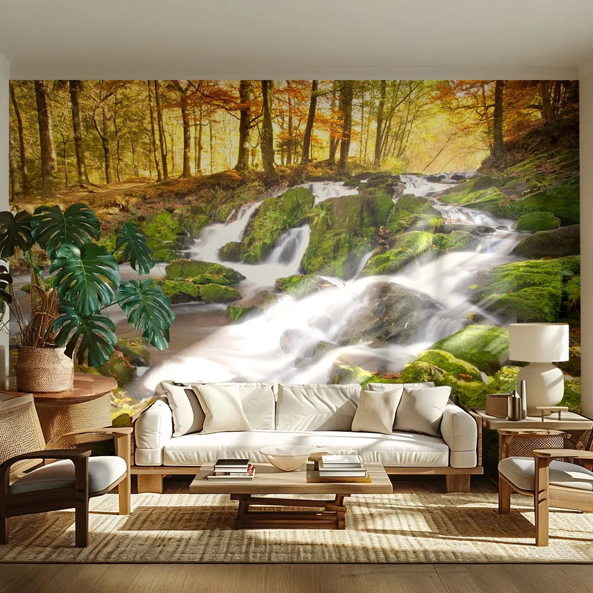 Tapet Premium Canvas - Repede prin pădure de toamnă - Peisaj, pădure, pârâu de munte - 250x175 cm