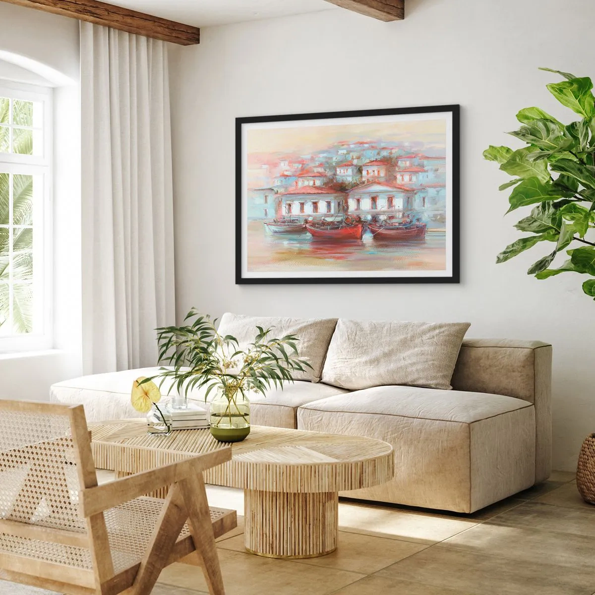 Poster în ramă neagră - Orășel fericit - 100x70 cm