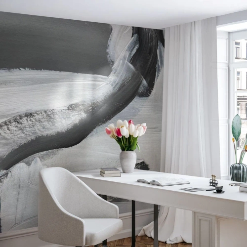 Tapet Standard Eco - Tușe dinamice de pensulă în nuanțe de gri - 100x70cm - Cu o mișcare decisivă - Decorațiune modernă pentru perete pentru living și dormitor ARTTOR