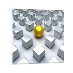 Tablou pe sticlă - De ce eu? Compoziție geometrică - 50x50 cm