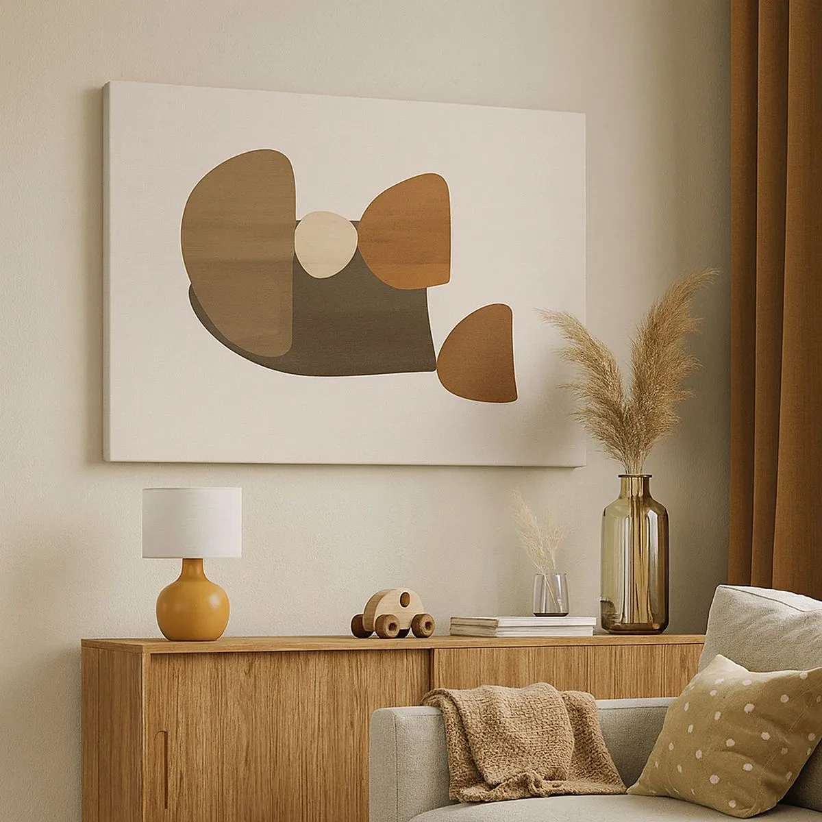 Tablou pe pânză Canvas - Compoziție abstractă în nuanțe de maro și bej - 70x50cm - Compoziție în bronz - Decorațiune modernă pentru perete pentru living și dormitor ARTTOR
