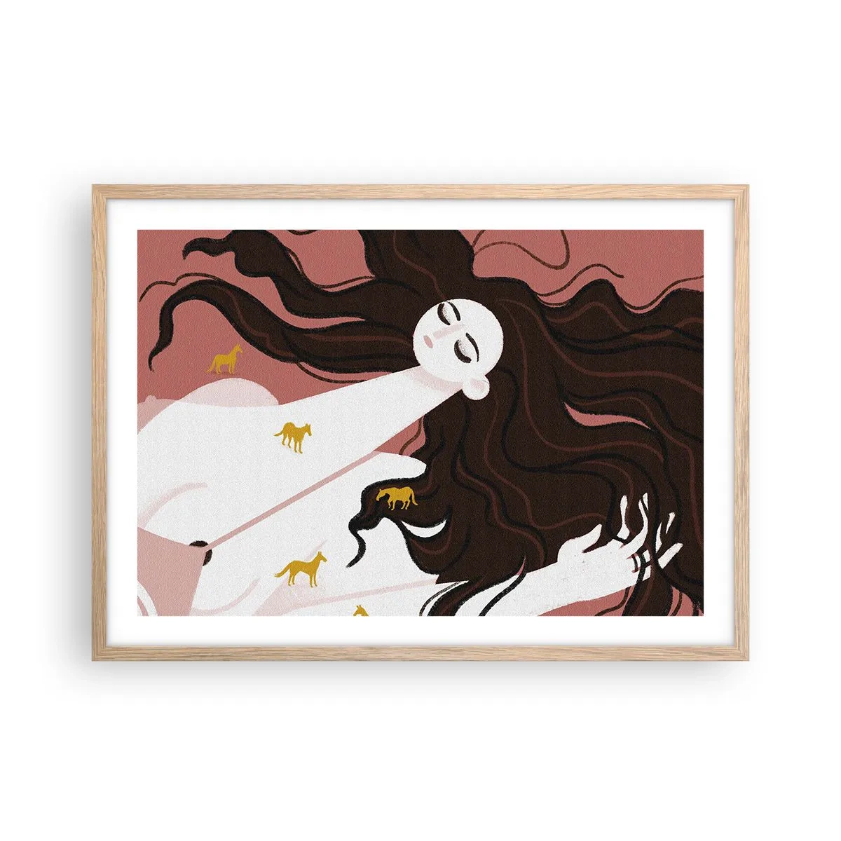 Poster în ramă de stejar deschis - Visul despre calul de aur - 70x50 cm