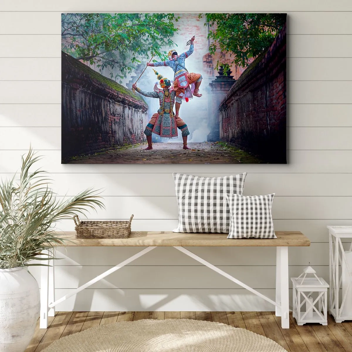 Tablou pe pânză Canvas - Dans tradițional într-un cadru istoric cu un zid și copaci - 70x50cm - Un dans de o frumusețe mortală - Decorațiune modernă pentru perete pentru living și dormitor ARTTOR