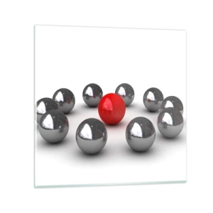 Tablou pe sticlă - Cerc în argintiu și roșu - 30x30 cm