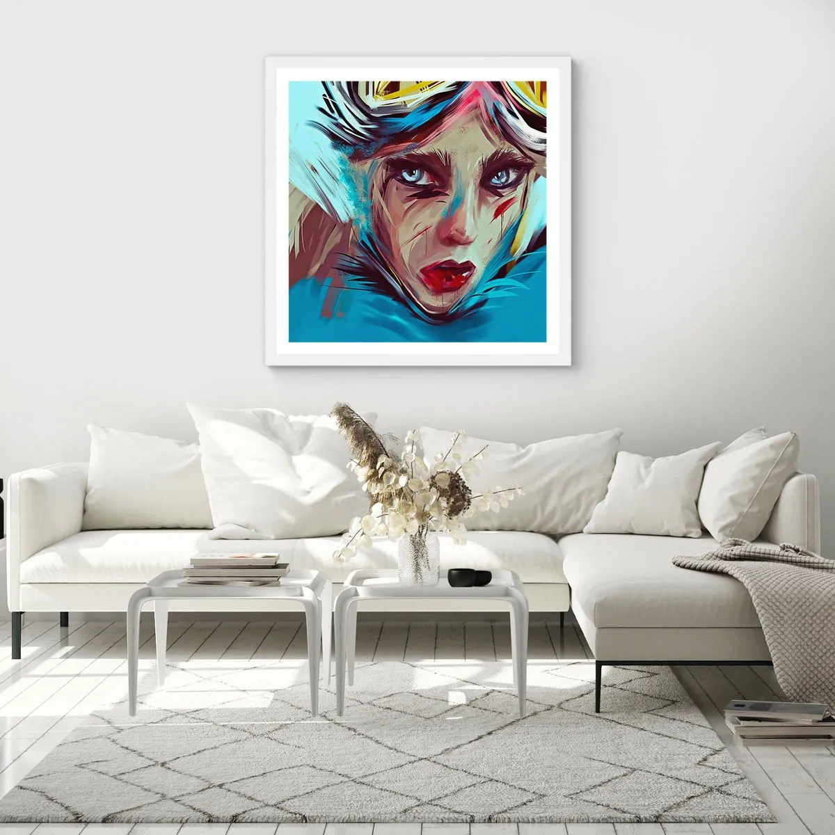 Poster în ramă albă - Războinica de drum - 40x40 cm