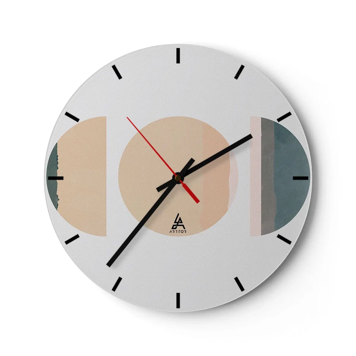 Ceas de perete - Ceas pe sticlă - Modele geometrice abstracte cu culori pastelate - 30x30cm - Roată cu roată - Decorațiune modernă pentru perete pentru living, bucătărie și dormitor ARTTOR