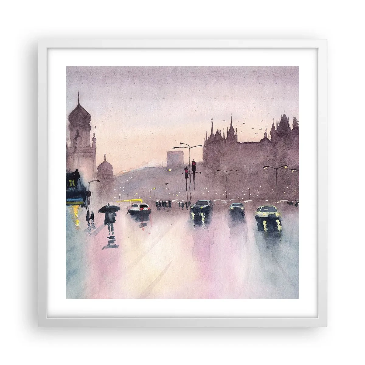 Poster în ramă albă - Într-o ceață ploioasă - 50x50 cm