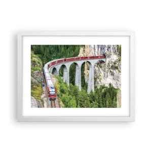 Poster în ramă albă - Cu trenul prin munți - 40x30 cm