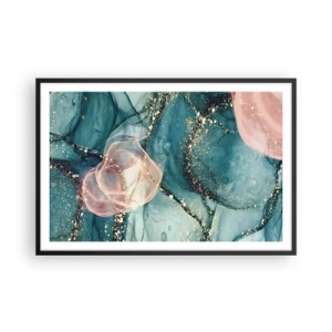 Poster în ramă neagră - Mătase albastră, tul roz - 91x61 cm