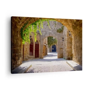 Tablou pe pânză Canvas - Arcade de piatră și străzi pietruite în stil medieval - 70x50cm - Procesiunea e pe cale să apară - Decorațiune modernă pentru perete pentru living și dormitor ARTTOR