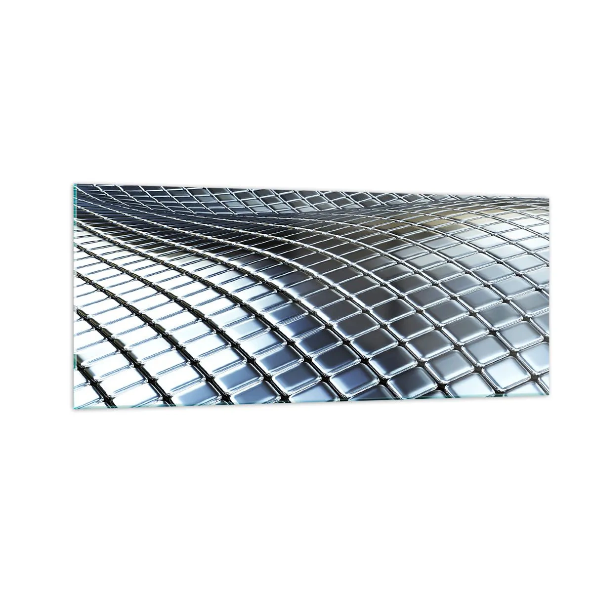 Tablou pe sticlă - Val metalic argintiu - 100x40 cm