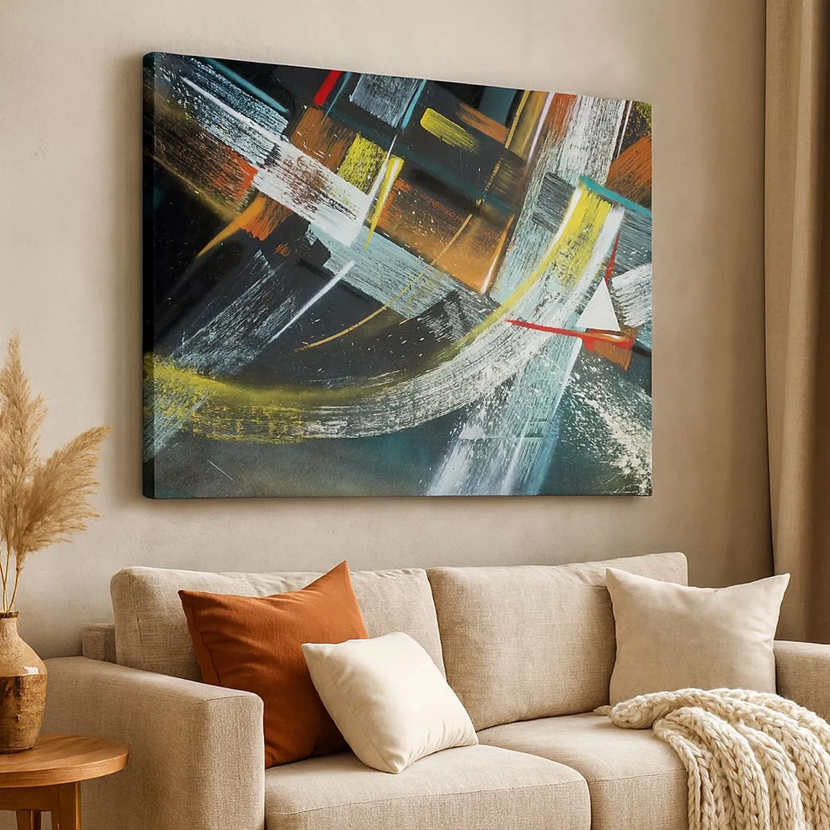 Tablou pe pânză Canvas - Tușe de pensulă abstracte colorate - 70x50cm - Energia în mișcare - Decorațiune modernă pentru perete pentru living și dormitor ARTTOR