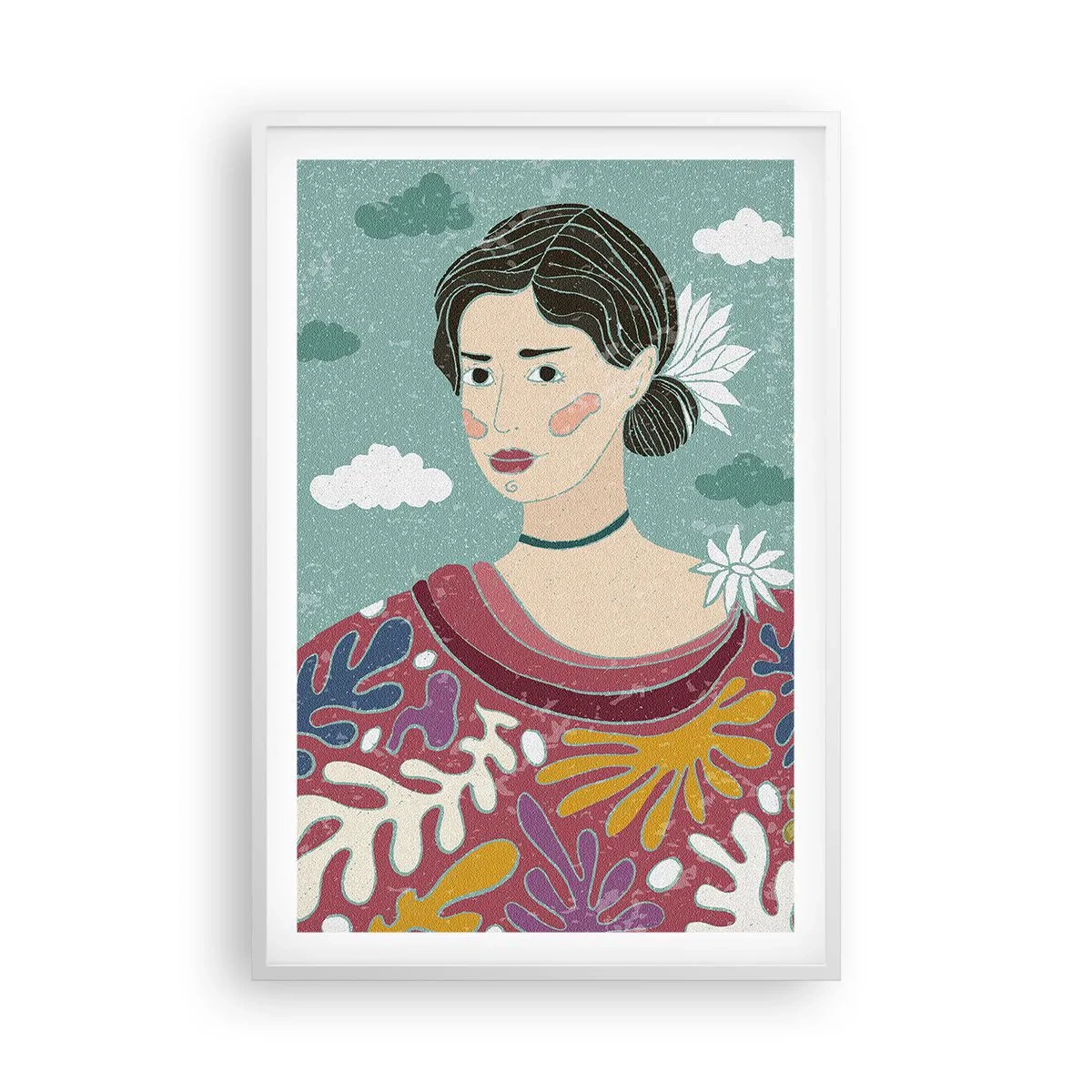 Poster în ramă albă - Cu melancolie în privire - 61x91 cm