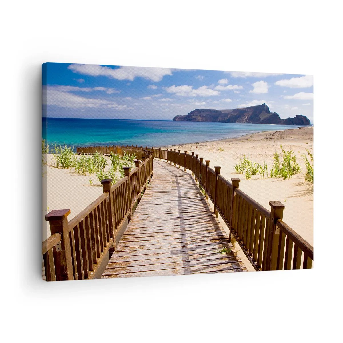 Tablou pe pânză Canvas - Cale de lemn care duce la plajă cu vedere la ocean - 70x50cm - Du-mă în insulele fericite - Decorațiune modernă pentru perete pentru living și dormitor ARTTOR