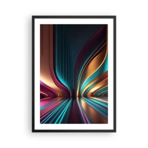 Poster în ramă neagră - Abstracție futuristă în culori aurii și turcoaz - 50x70cm - Arhitectură de lumină - Decorațiune modernă pentru perete pentru living și dormitor ARTTOR