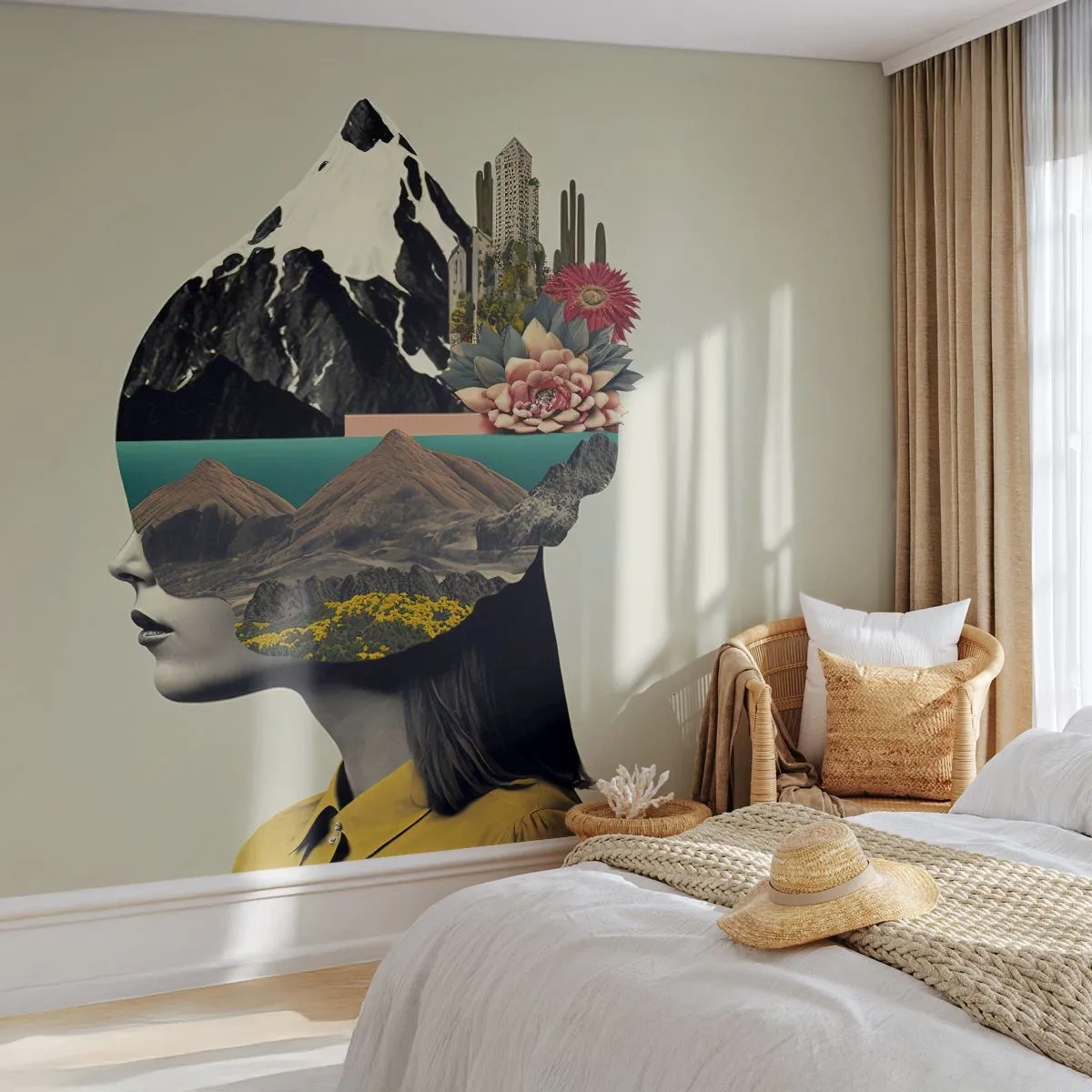 Tapet Premium Canvas - Femeia - întotdeauna un mister - Munţi, Minte, Cap - 250x175 cm