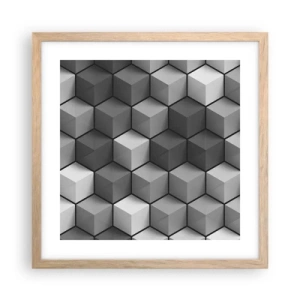 Poster în ramă de stejar deschis - Puzzle cubist - 40x40 cm