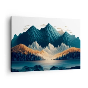 Tablou pe pânză Canvas - Munți pitorești peste lac la apus - 70x50cm - Peisaj montan perfect - Decorațiune modernă pentru perete pentru living și dormitor ARTTOR