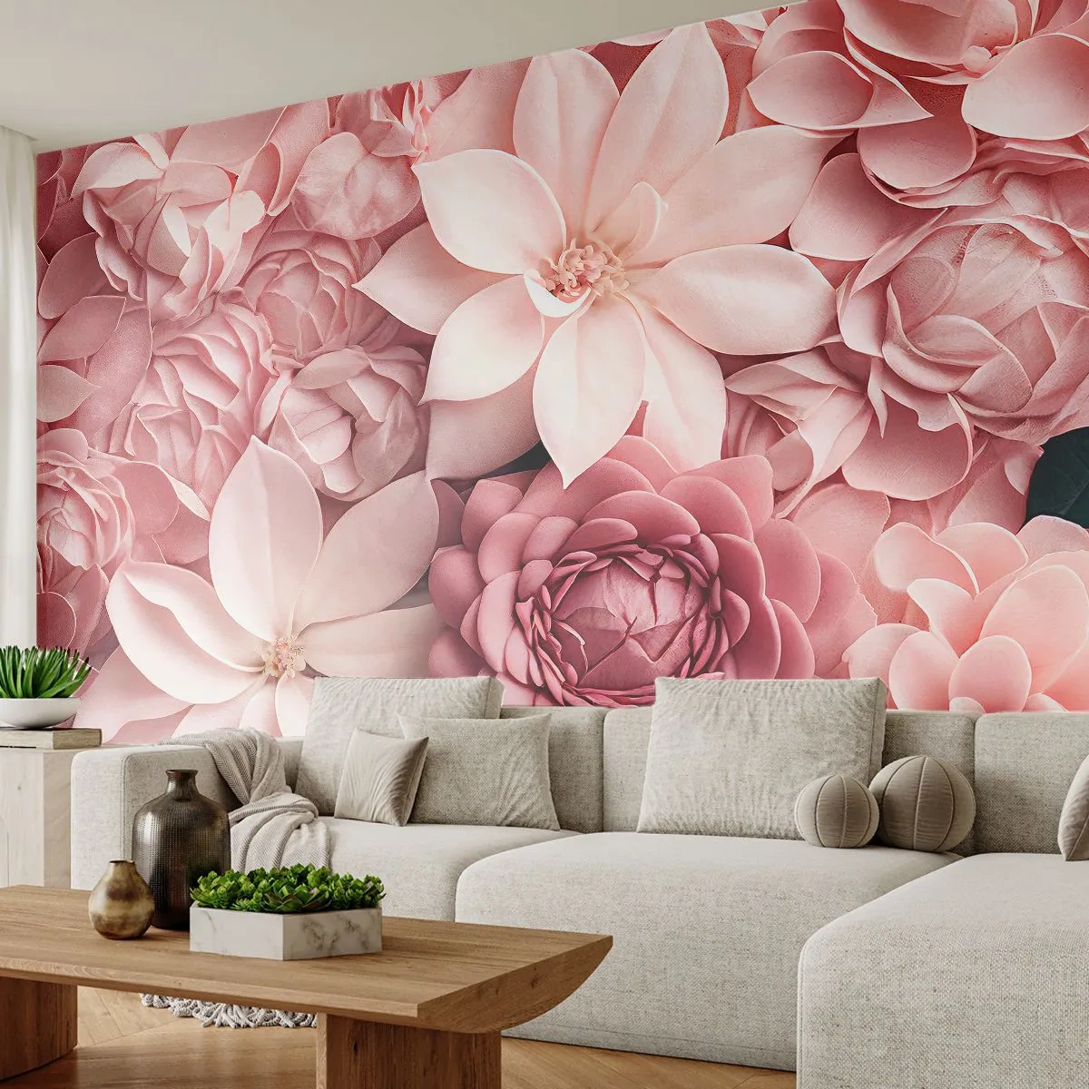 Tapet Standard Eco - În petale roz - Flori, Pastel, Luminos - 350x256 cm