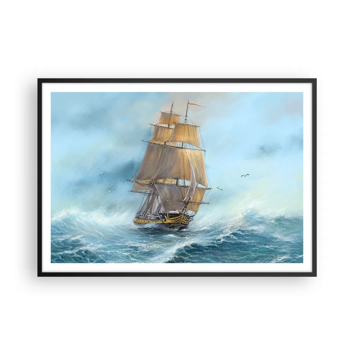 Poster în ramă neagră - Rulează pe valuri - 100x70 cm