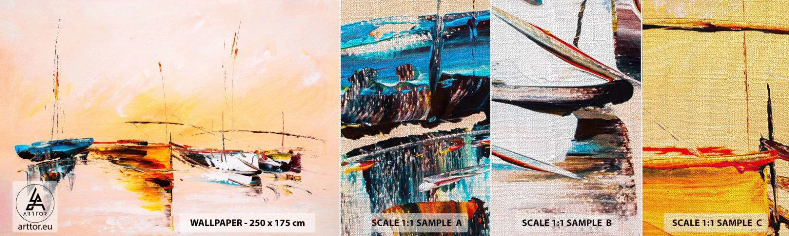 Mostră tapet Premium Canvas - O seară în golf - Bărci, Barci cu pânze, Bucată - 100x30 cm