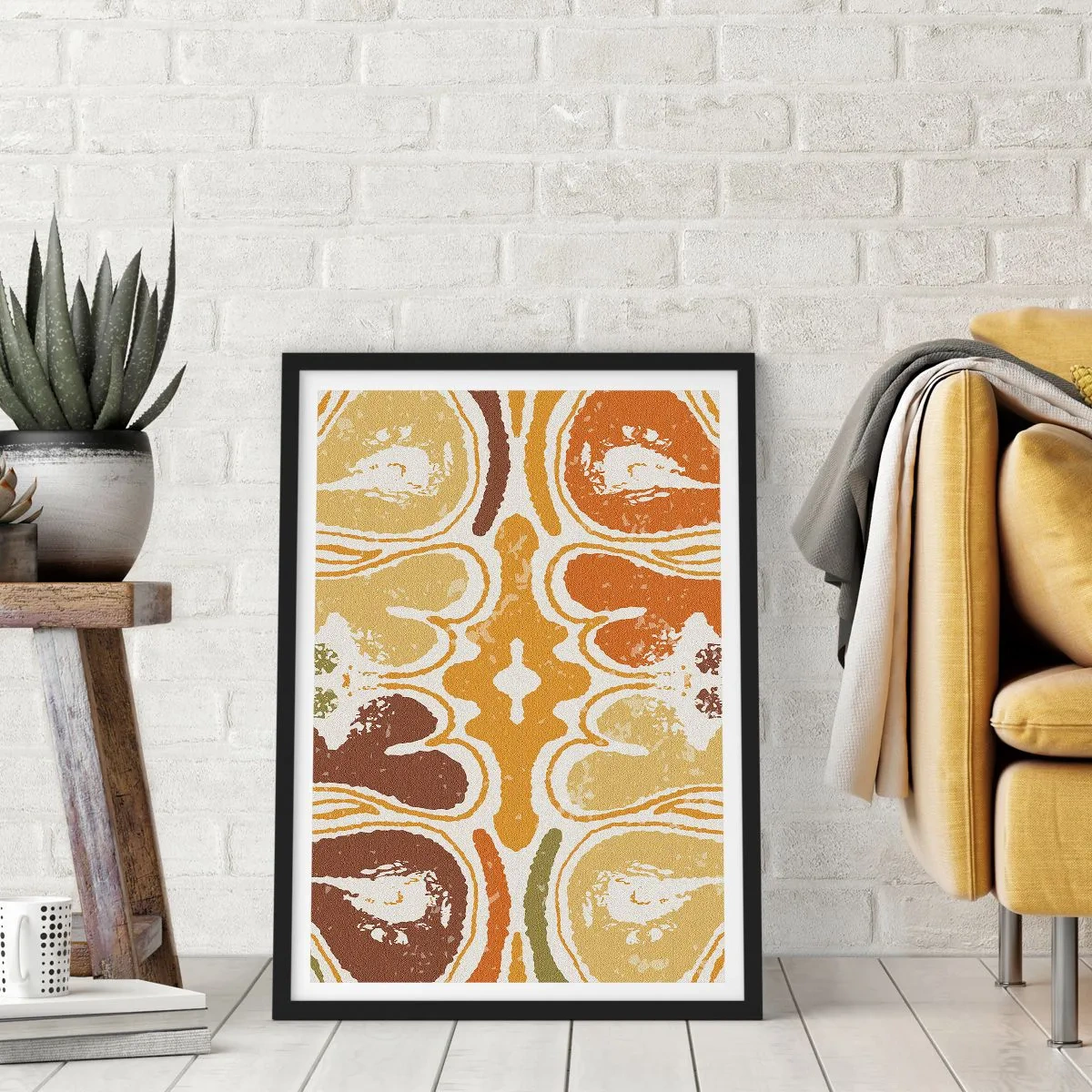 Poster în ramă neagră - Abstracție simetrică în tonuri calde de pământ - 50x70cm - Abstracție sentimentală - Decorațiune modernă pentru perete pentru living și dormitor ARTTOR