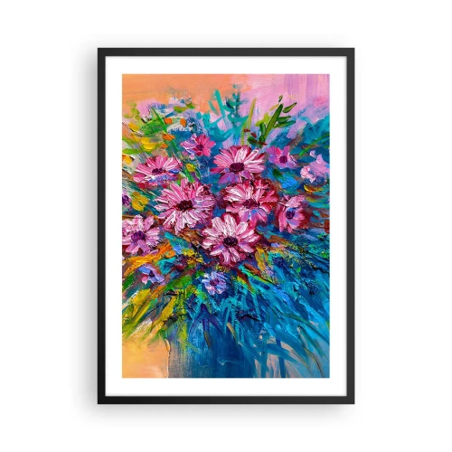 Poster în ramă neagră - Un buchet de flori intens colorate pe un fundal abstract - 50x70cm - Energia vieții - Decorațiune modernă pentru perete pentru living și dormitor ARTTOR
