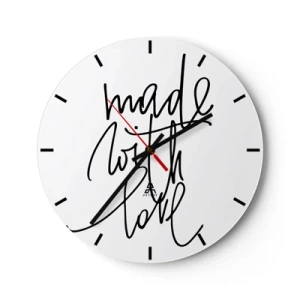 Ceas de perete - Ceas pe sticlă - Ceas minimalist cu inscripția „Făcut cu dragoste” - 30x30cm - Cel mai bun brand - Decorațiune modernă pentru perete pentru living, bucătărie și dormitor ARTTOR